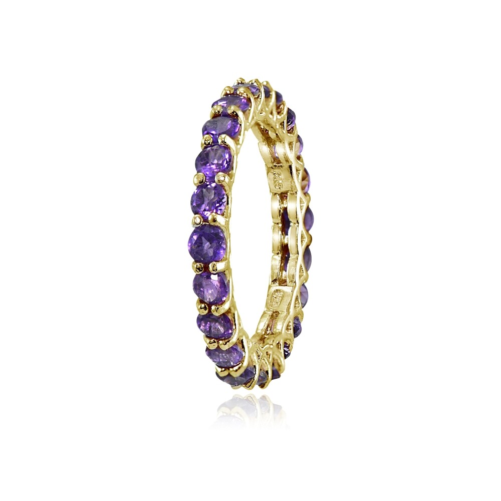 Yellow Gold Flashed Silver African Amethyst 3mm Round-cut Eternity Ring, Size 8