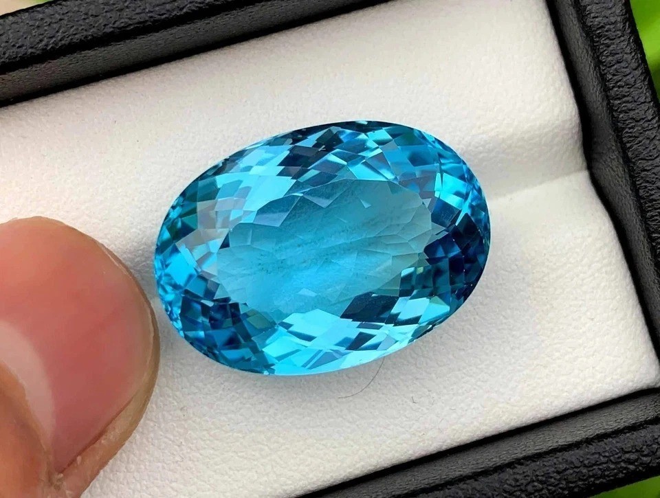 Swiss Blue Sapphire Oval Cut 20+Ct Natural Certified Loose Gemstone For Pendant