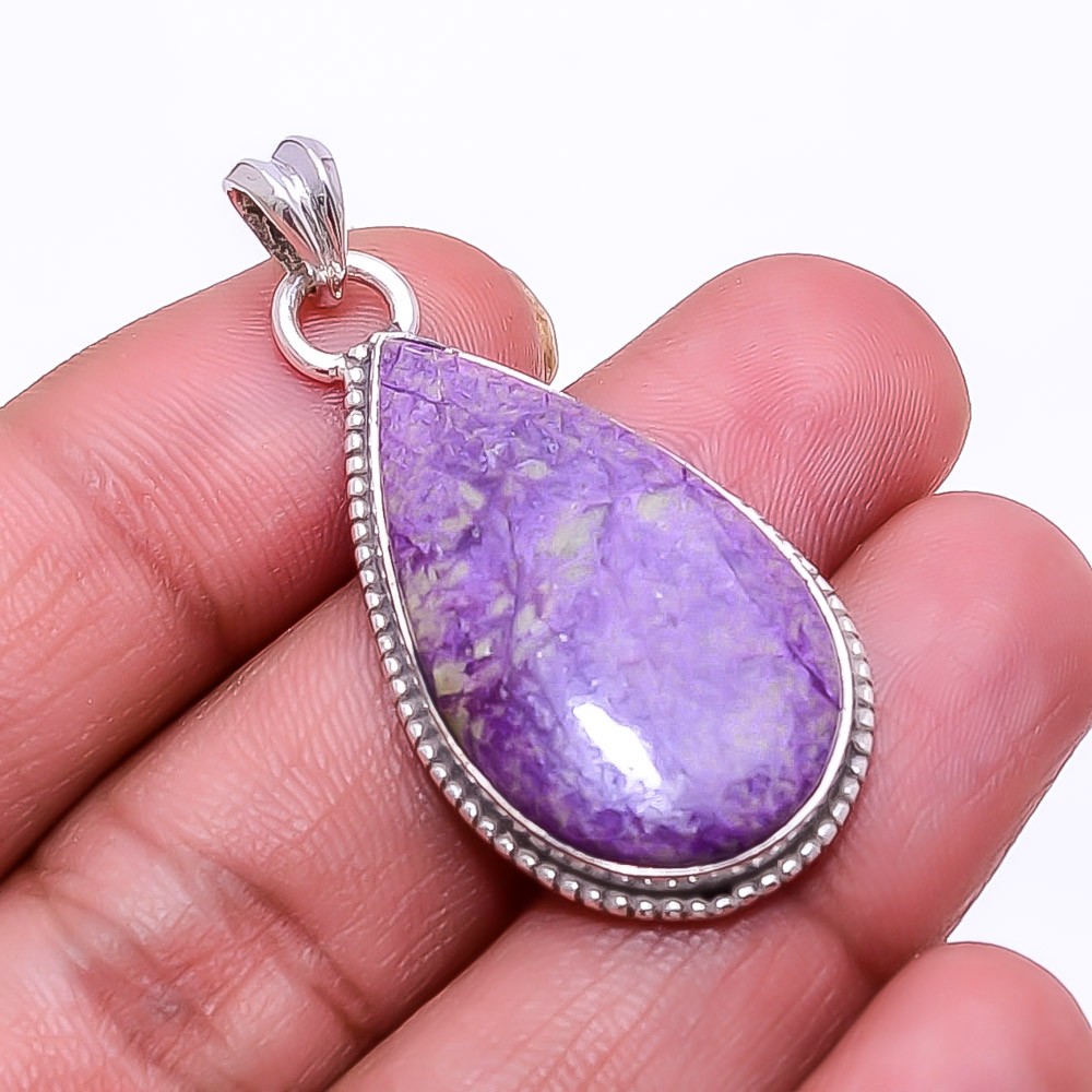 Variscite In Purpurite -Faires Tin Mine 925 Sterling Silver Pendant 1.64″ P46