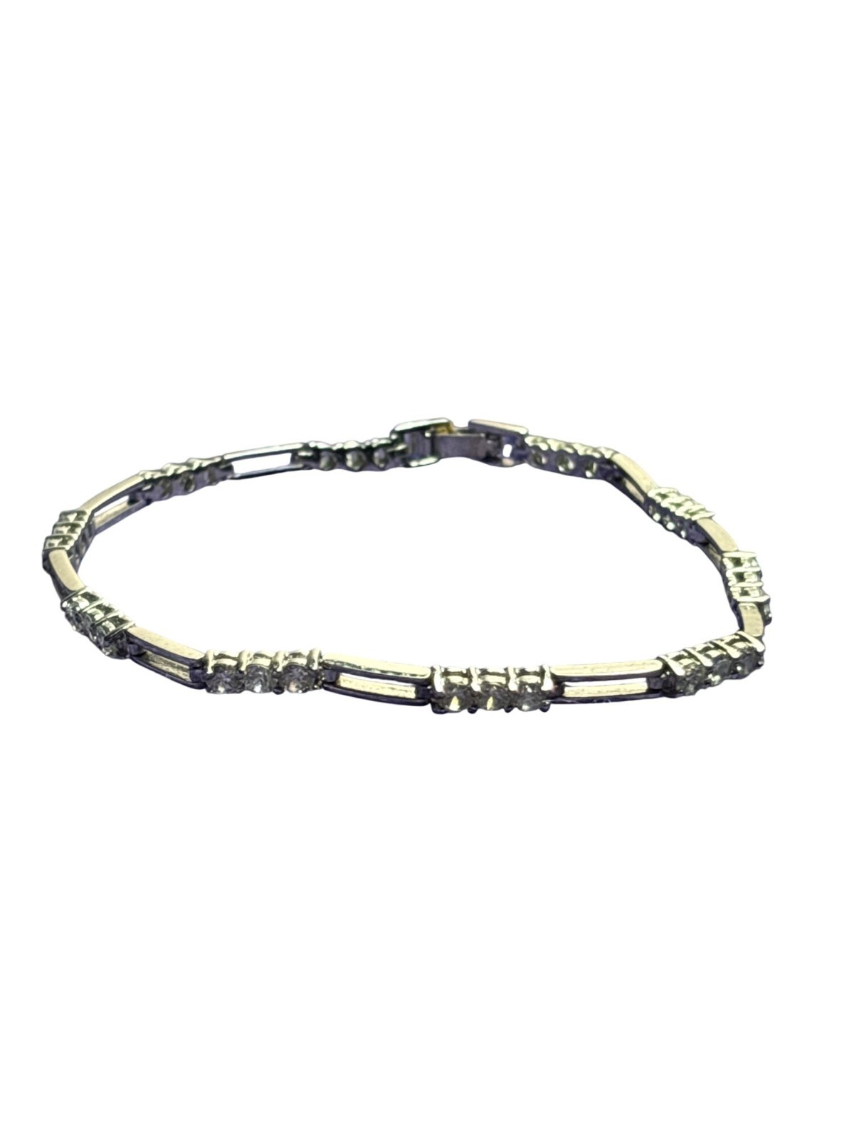 Silvertone Clear Rhinestone Tennis Bracelet Fold Over Clasp 7.5 inches Long