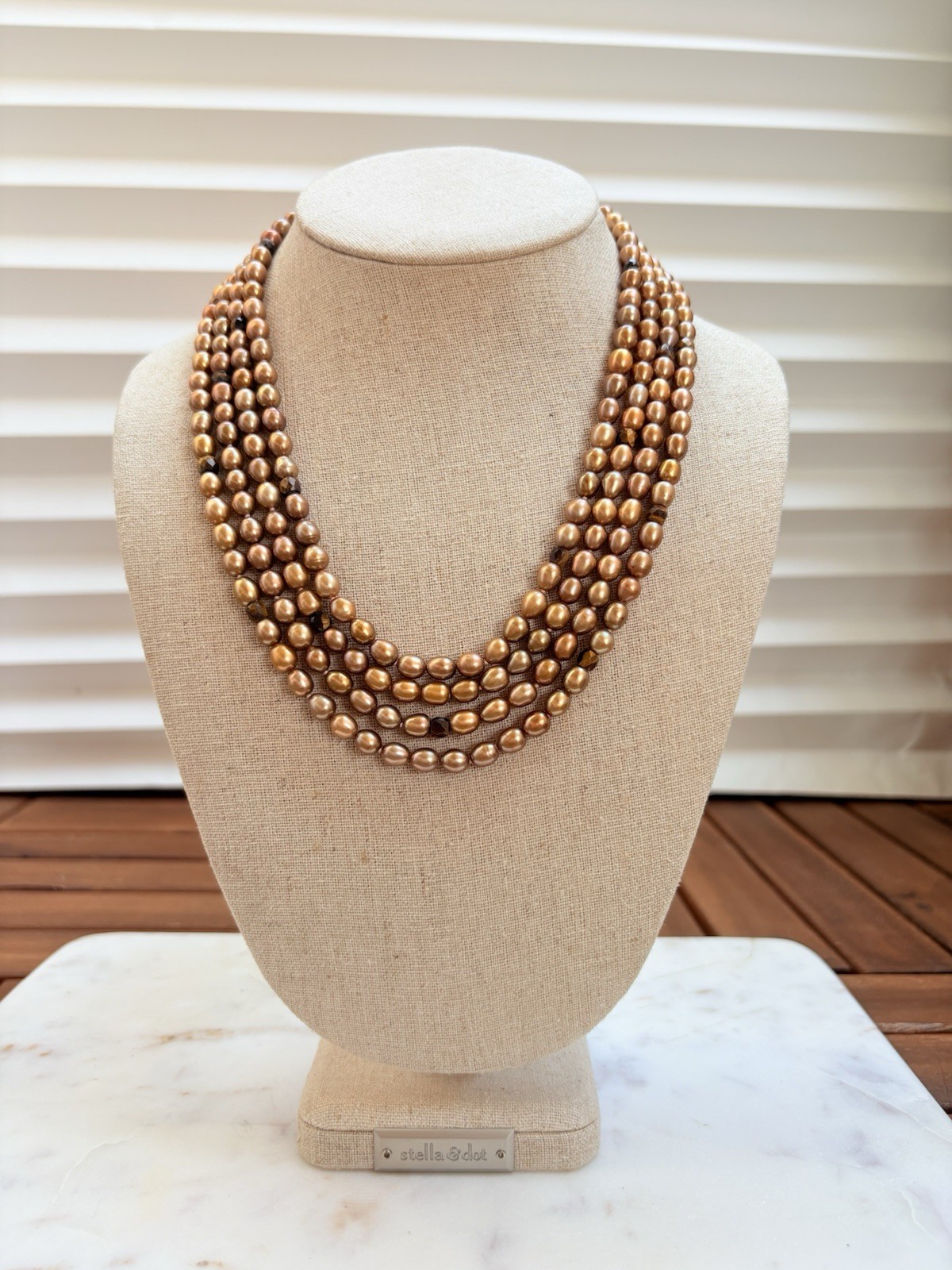 Freshwater Pearls Copper Brown Multi-Strand Necklace Tiger’s Eye 925 Silver