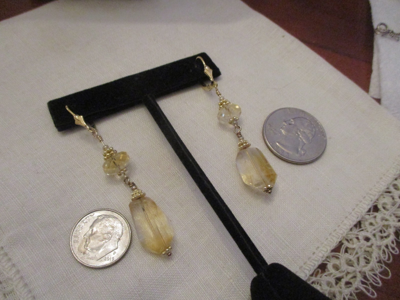 Vintage 1/20 14K gold faceted Citrine dangle earrings 2 1/4″