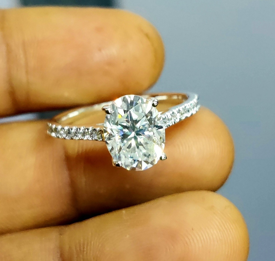 1.20Ct Oval Lab Created Diamond Solitaire Engagement Ring 14KWhite Gold Plated