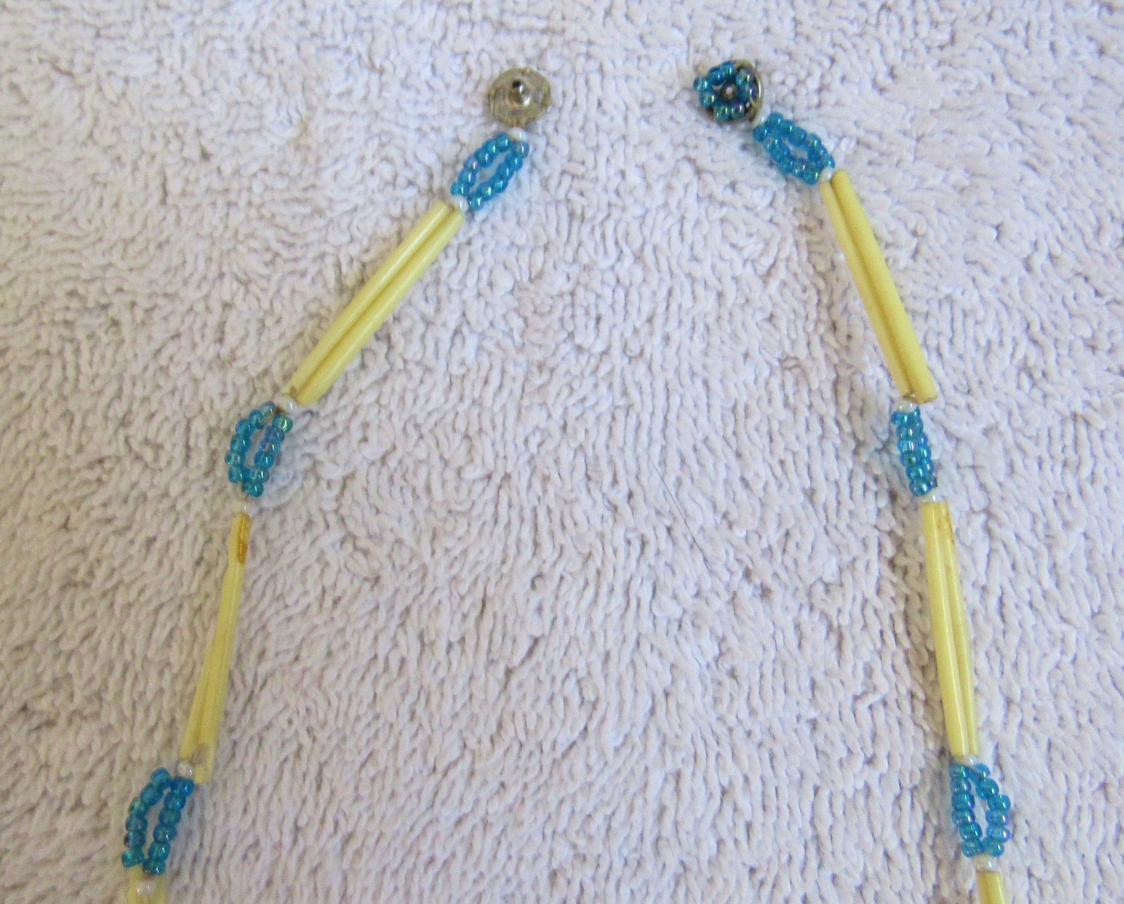 Old Sioux Indian Porcupine Quill & Beads Beadwork Medallion Pendants & Necklace