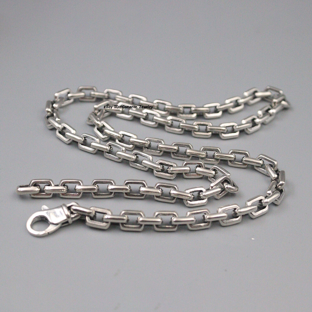 Solid S925 Sterling Silver Chain 7mm Square Cable Link Necklace 73-74g 23.6inch