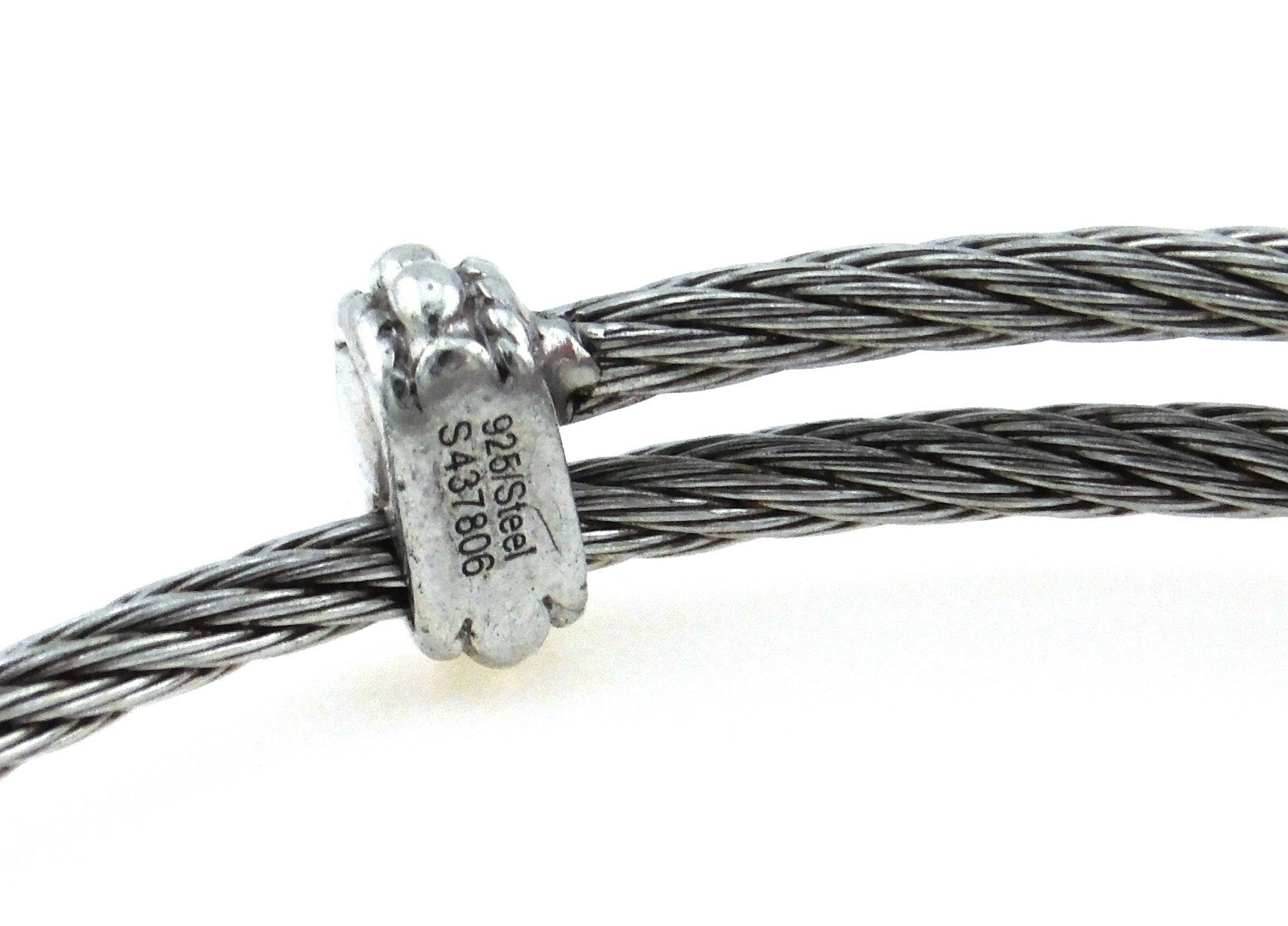 Gabriel & Co Twisted Cable Stainless Steel Bangle w Sterling Silver Star Charm