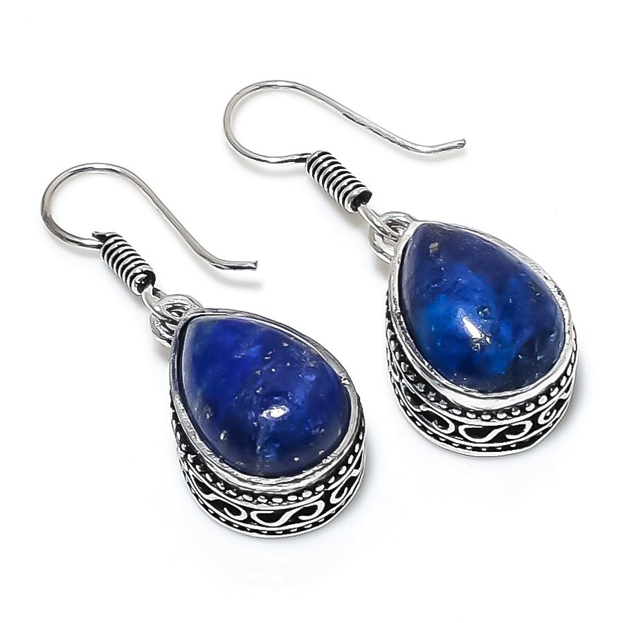 Lapis Lazuli Gemstone 925 Starling Silver Handmade Vintage Earring Size 1.5″