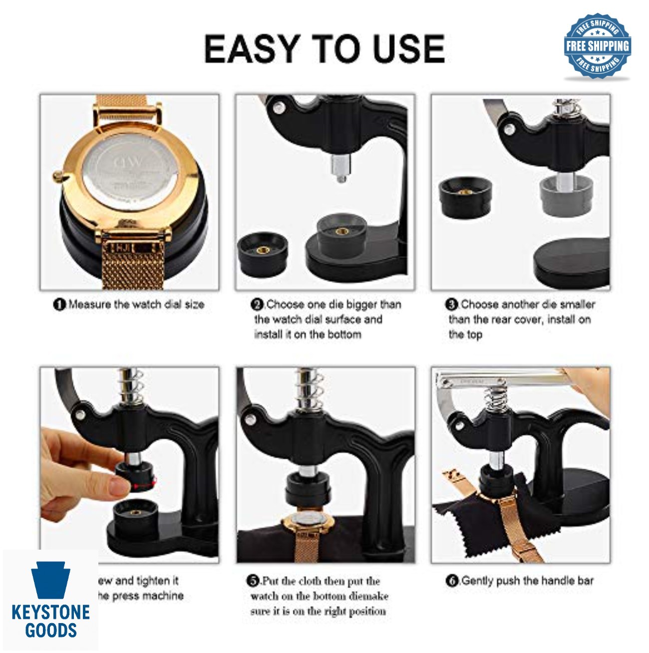 Watch Press Tool Set Watch Repair Kit with 12 Dies Tweezers for 18mm to 50mm