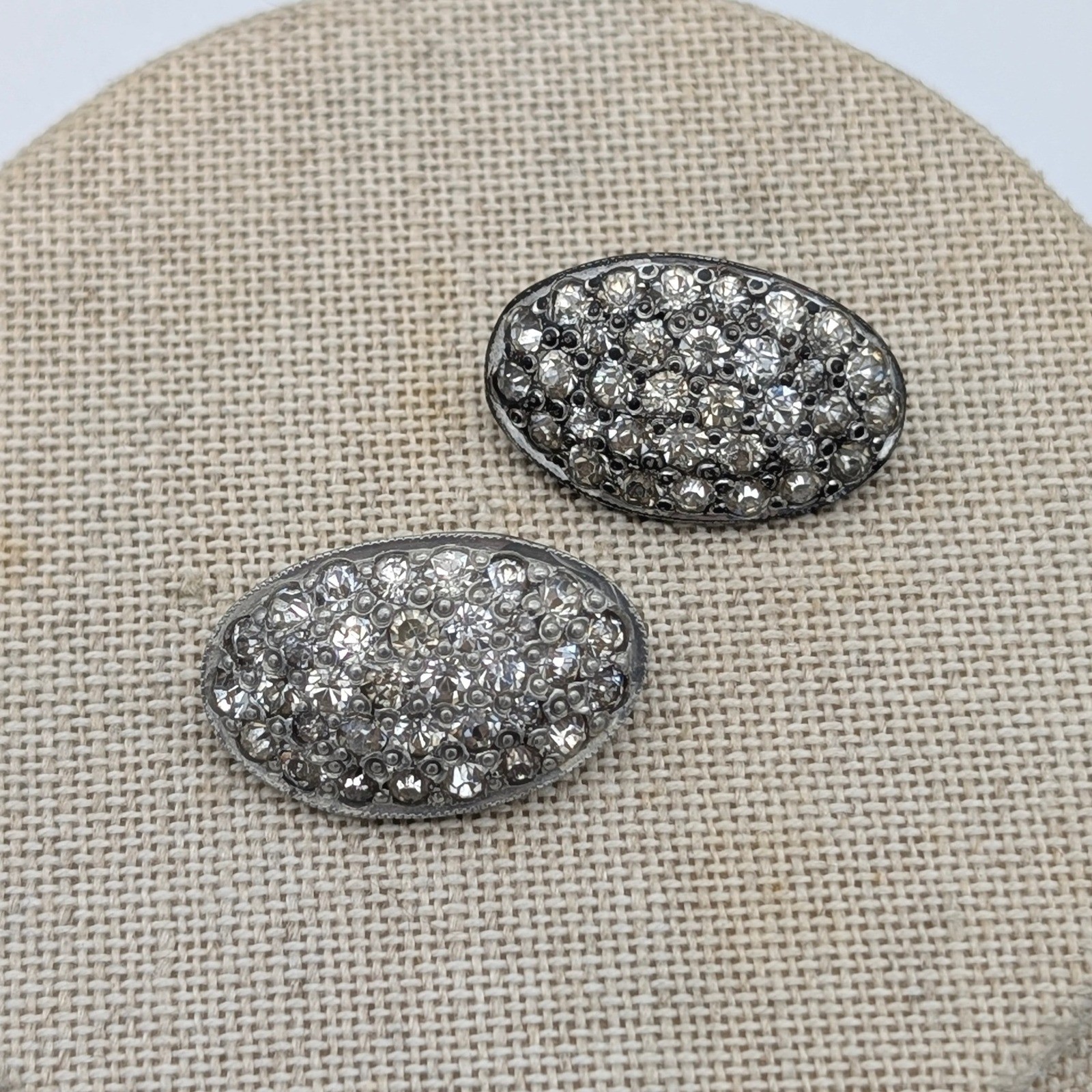 Vintage FN Co. Rhinestone Shoe Clips Pair Silver Tone Oval Sparkle Dress Formal
