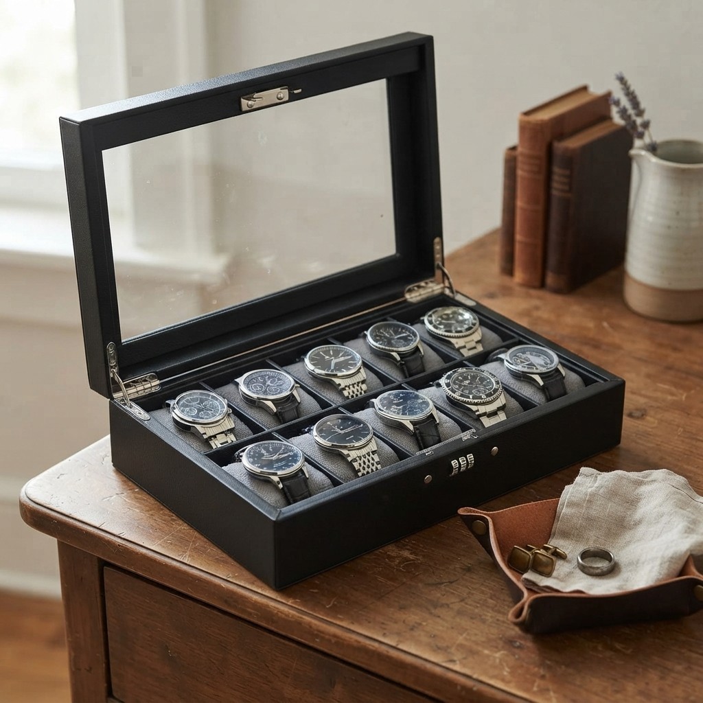 Sleek 10-Slot Watch Collector Case with Soft Pillows – Perfect Gift for Him