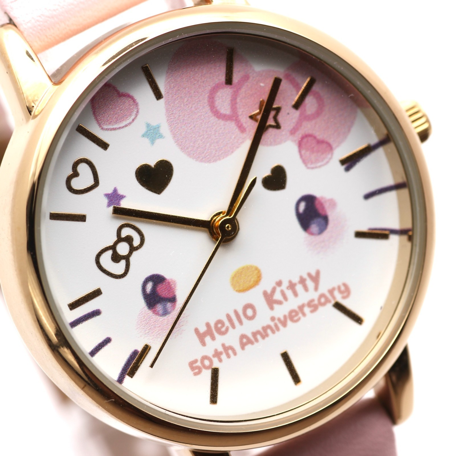 Hello Kitty 50th Anniversary Ladies Watch Pink Gold Quartz w/Box Warranty Japan