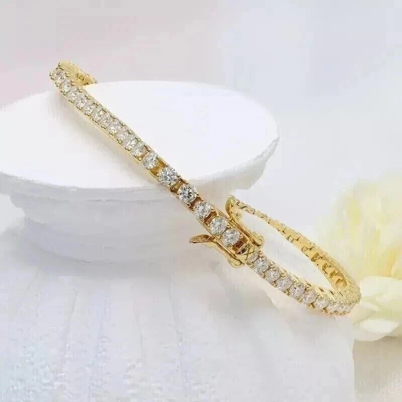 3.55CT Round GHI/VS-SI Natural Diamond Tennis Bracelet 14k Yellow Gold For Mom
