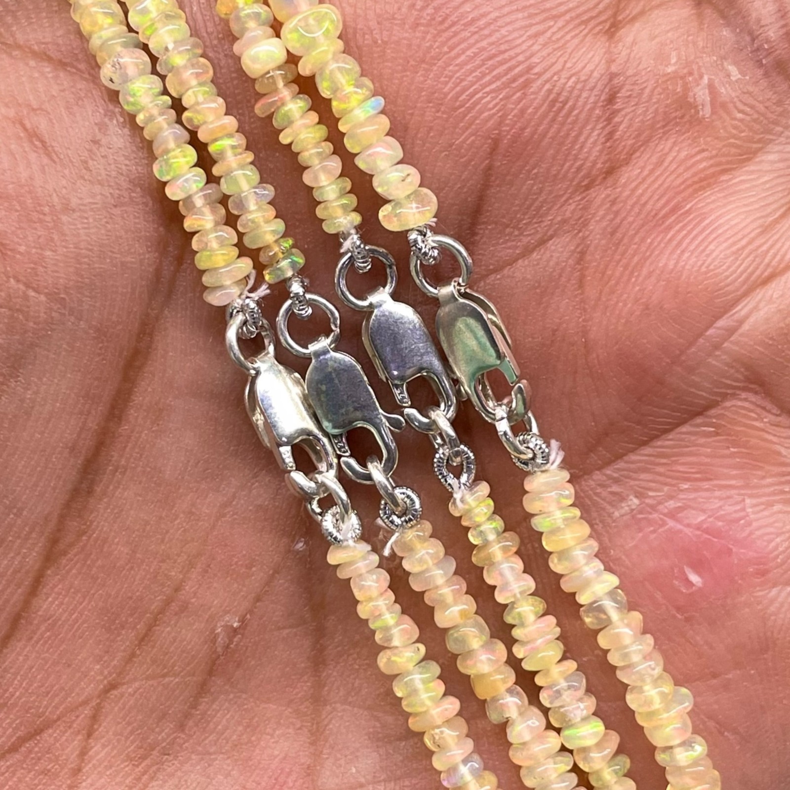 18 Inch Natural Ethiopian Opal Beads Necklace Flashy Cabochon Gems 925 Clasp