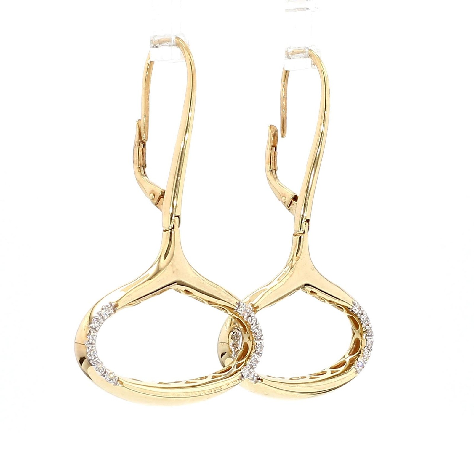 14K Gold Wide Open Oval Drop Diamond Wire Clip Earring – Made in Italy
