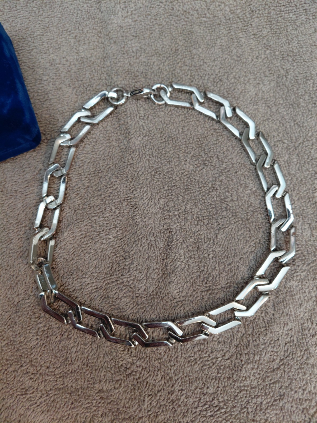 Heavy Stainless Steel Geometric Link Chain Necklace w/ Velvet Box