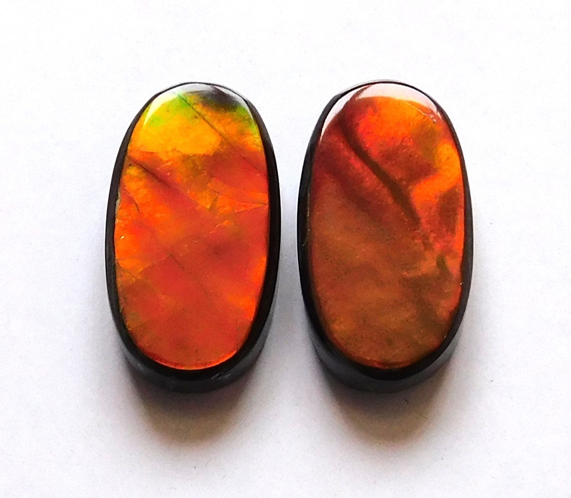 10.95 Cts Natural Ammolite (15.2mmx8.4mm each) Loose Cabochon Match Pair JK09