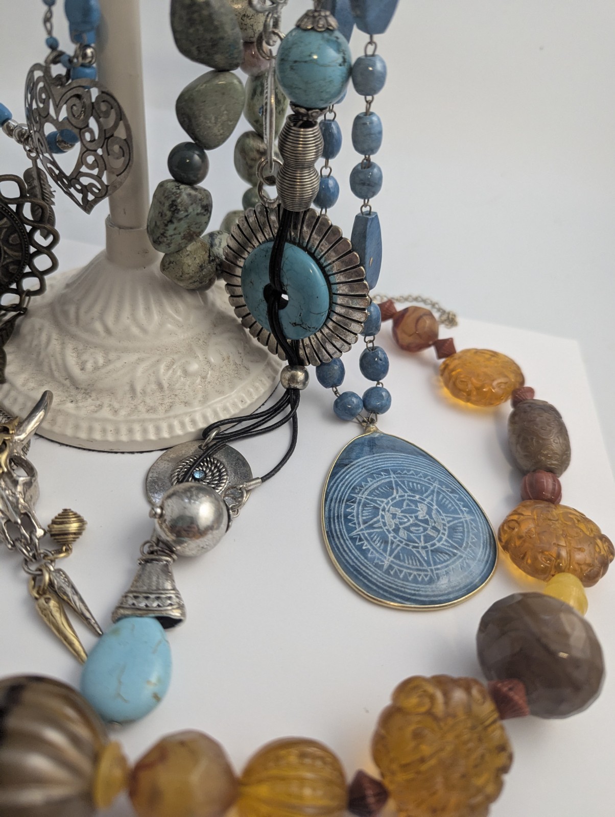 Vtg Mod Faux Turquoise Amber Tribal Jewelry lot 9 Pc Some Real Gems