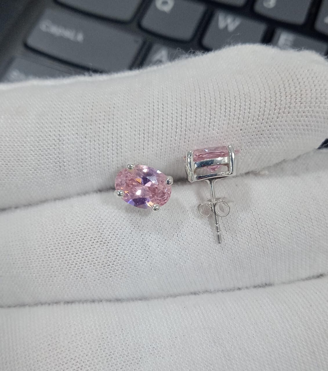 8x6mm Oval Simulated Pink Solitaire Women’s Stud Earring 925 Sterling Silver