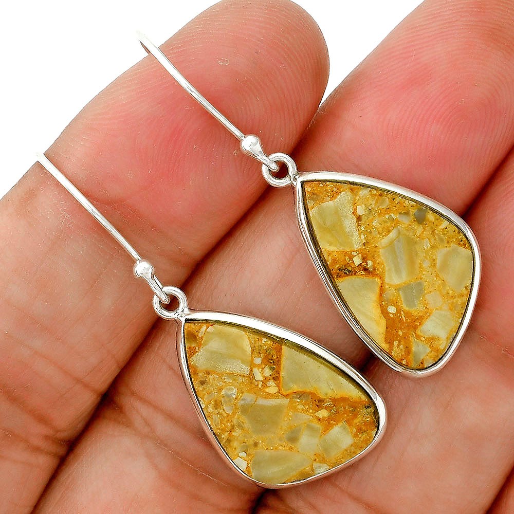 Natural Chert Breccia Crystal 925 Sterling Silver Earrings Jewelry E-1001