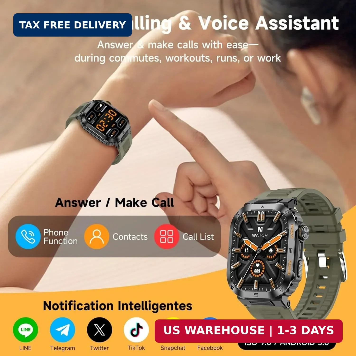Military Smartwatch for Men, 2.01″ HD Screen reloj inteligente para Hombre, Answ