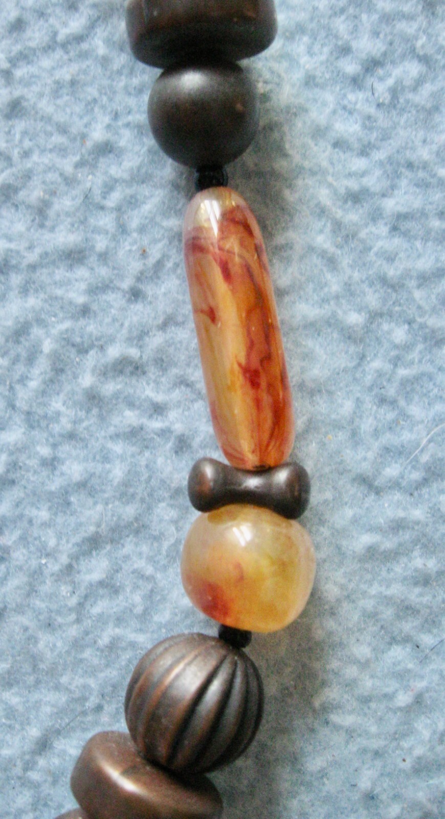 Choker Orange & Brown Beads Spring Ring Clasp; 6″ Diam or 9″ Drop; Quartz?