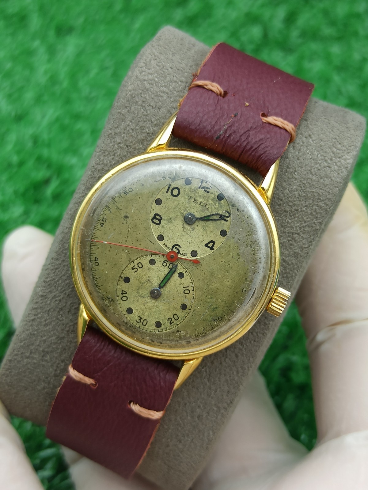 Vintage TELL Swiss Doctors Watch Duo Dial Manual Wind 1940s Gold Plated RUNNING