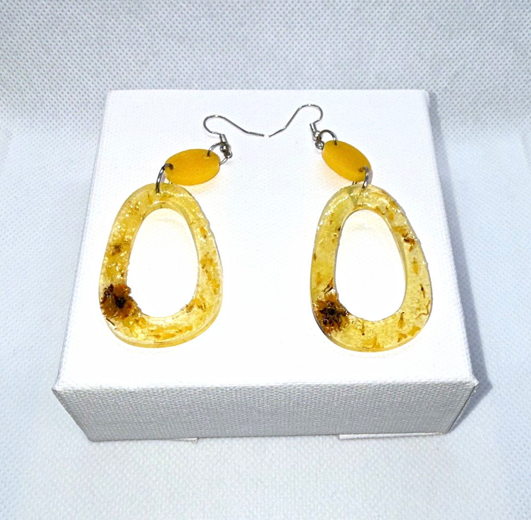 Yellow Oval Plastic Resin Dangle Drop Earrings with Hook Closure for Lobe