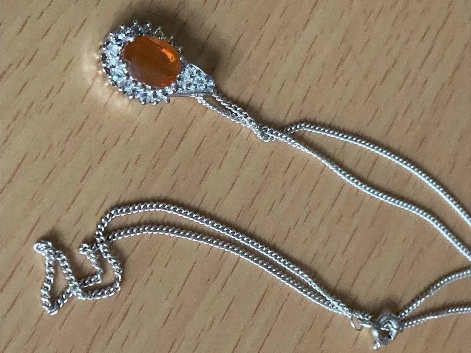 925 Silver Fire Opal & Sapphire Pendant & 46cm chain/ TGGC