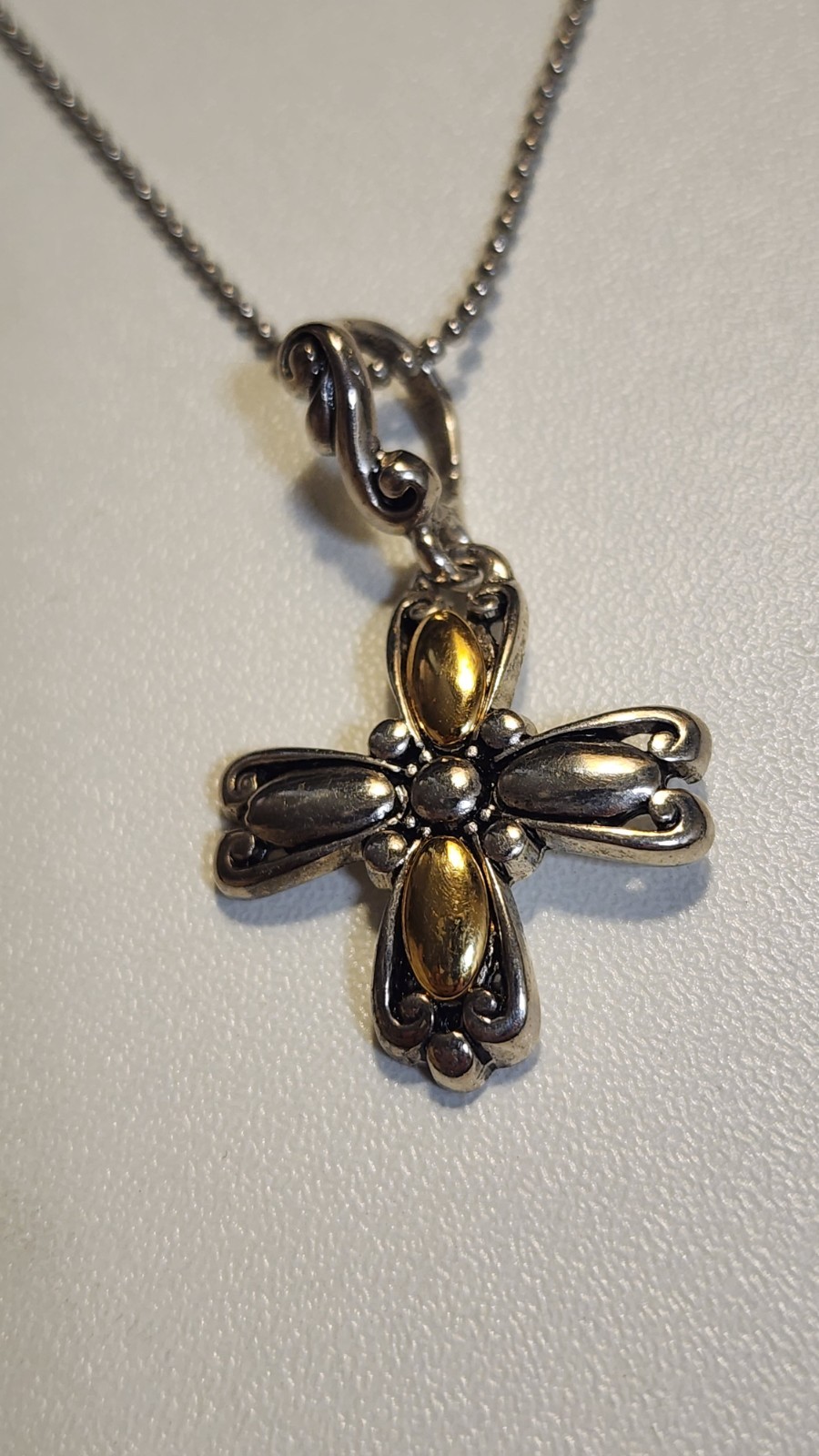 Vintage Premier Designs Necklace Flower Pendant Cross Gold Silver Toned Signed