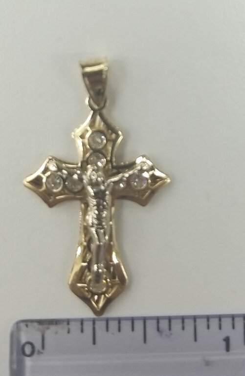 10KT Jesus Cross pendant Real Yellow Gold Diamond cut 3mm Bail, 1.05GRM