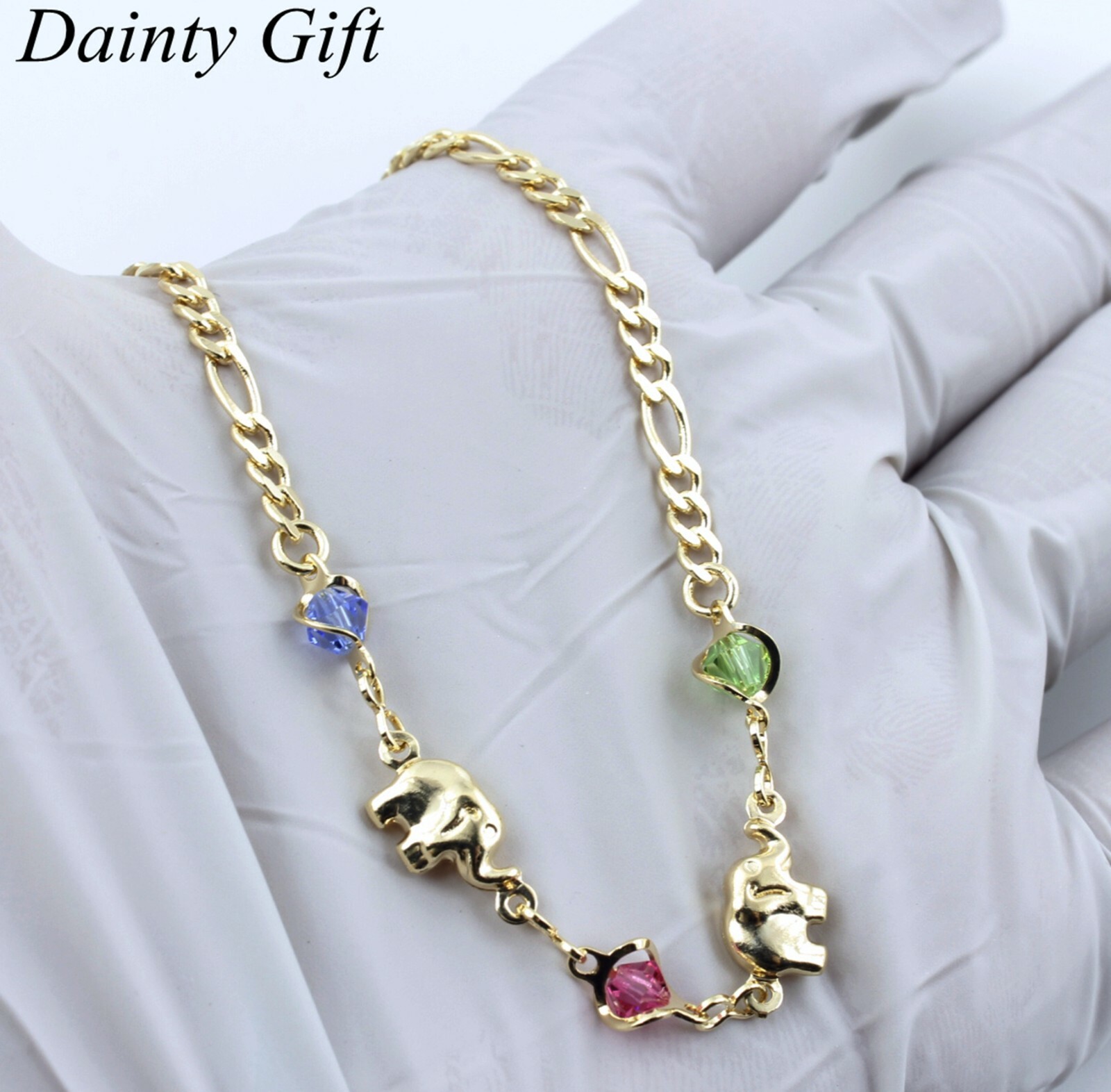 Women Gold Filled Animal Elephant Figaro Link Chain Anklet Foot Bracelet 9.5″