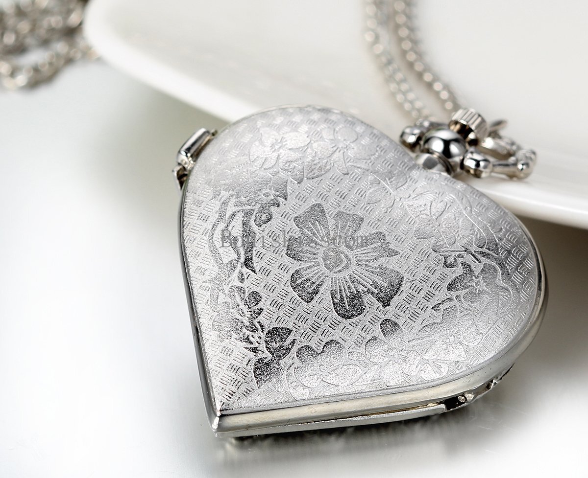 Vintage Women Girl Hollow Heart-Shape Pendant Necklace Chain Pocket Watch Gift