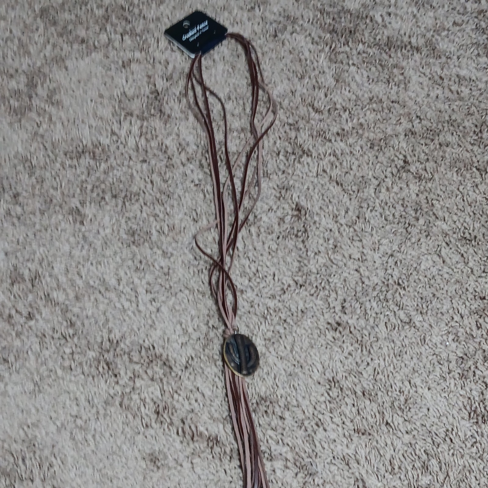 Crooked Fence Western Brown Leather Cord Brass Oval Cactus