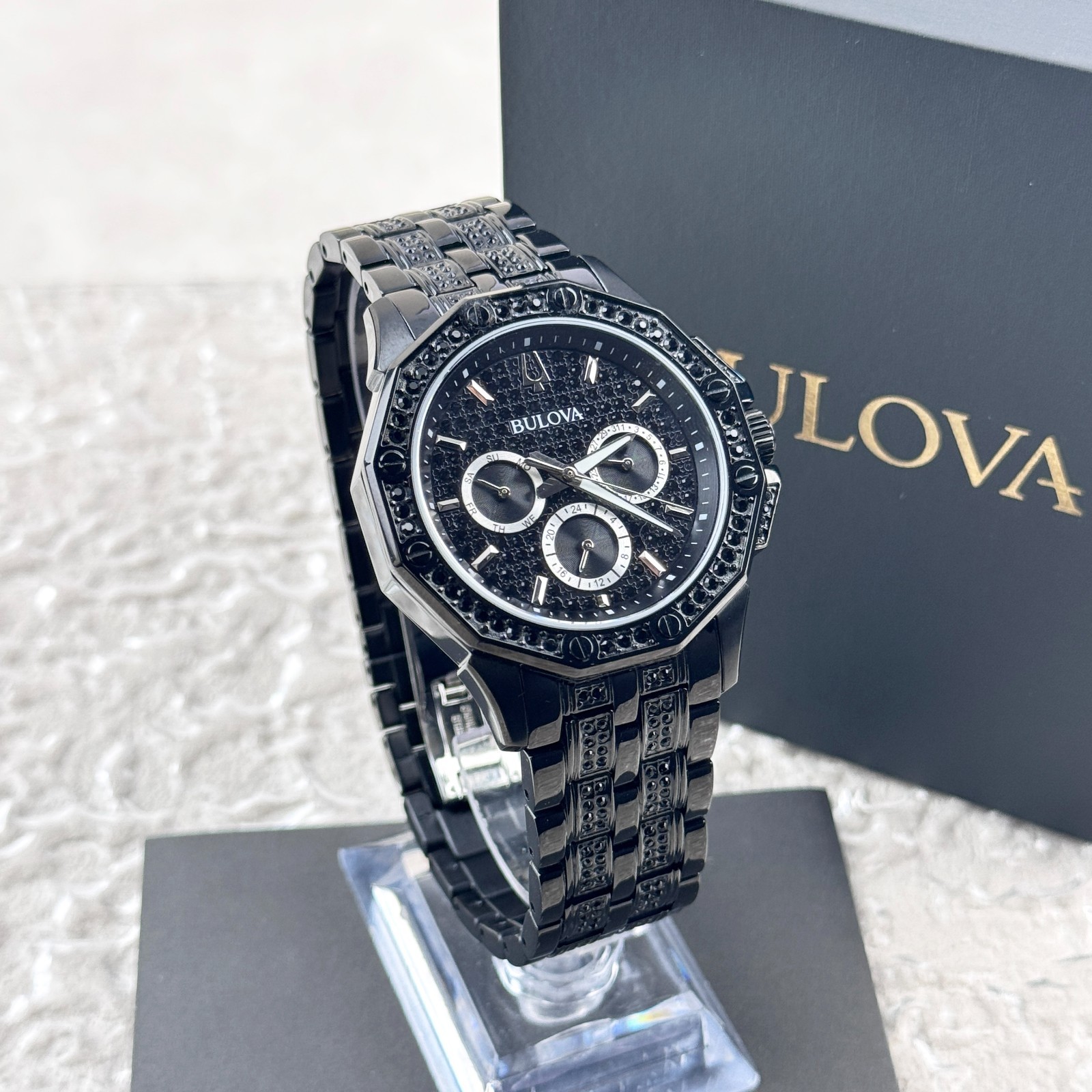 Bulova Octava Black Crystal Stainless Steel Men’s Chronograph Watch 98C134