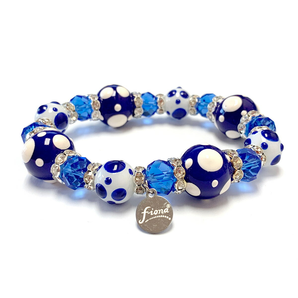 Polka Dot Bracelet Navy Blue Bracelet for Women Glass Beaded Handmade Stretch