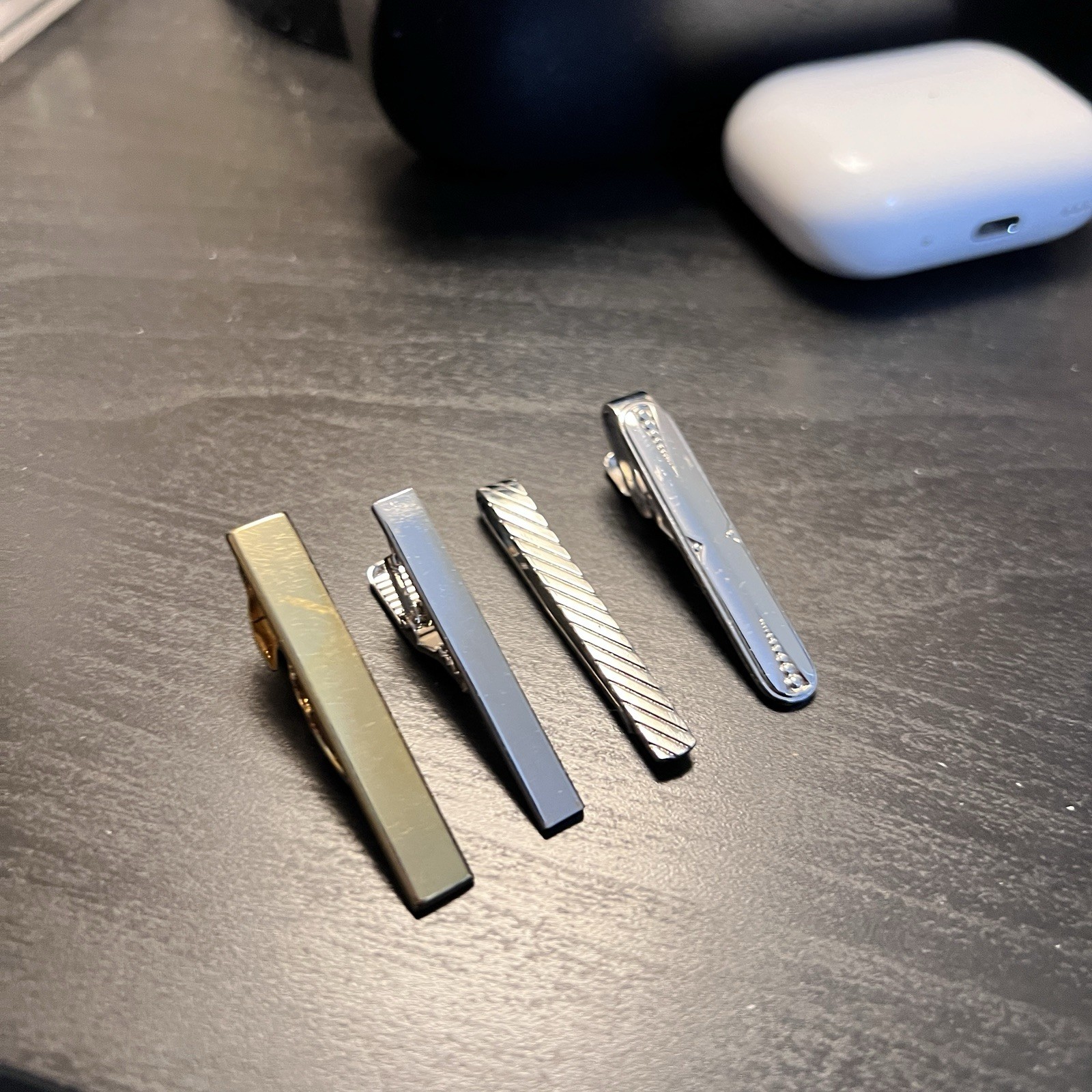 Vtg Men’s Tie Clip Bar Lot Of 4 Banana Republic J Crew Speidel Silver Gold Tone