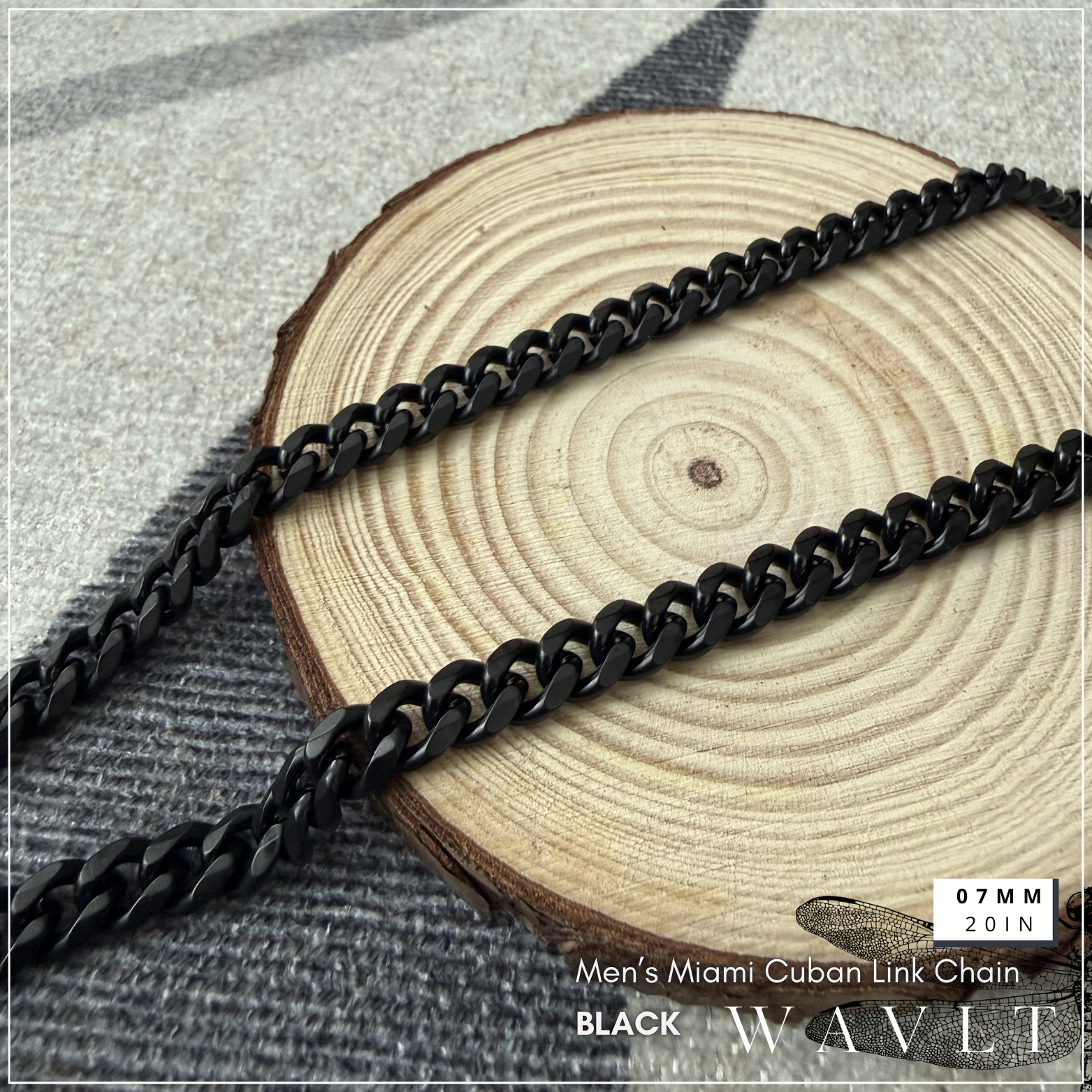 7mm Miami Cuban Link Chain — 20 Inches — Black