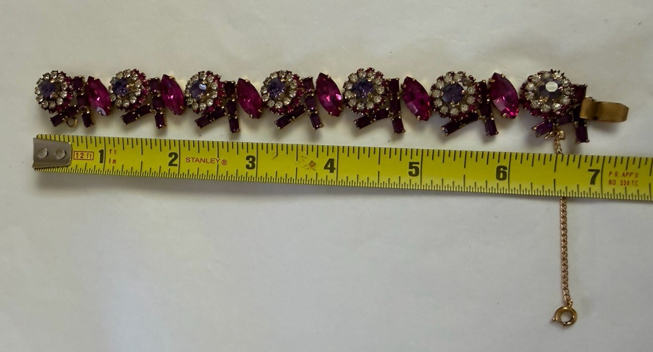 Vintage HOBE Signed Necklace Bracelet Clip On Earrings Multicolored Crystals Set