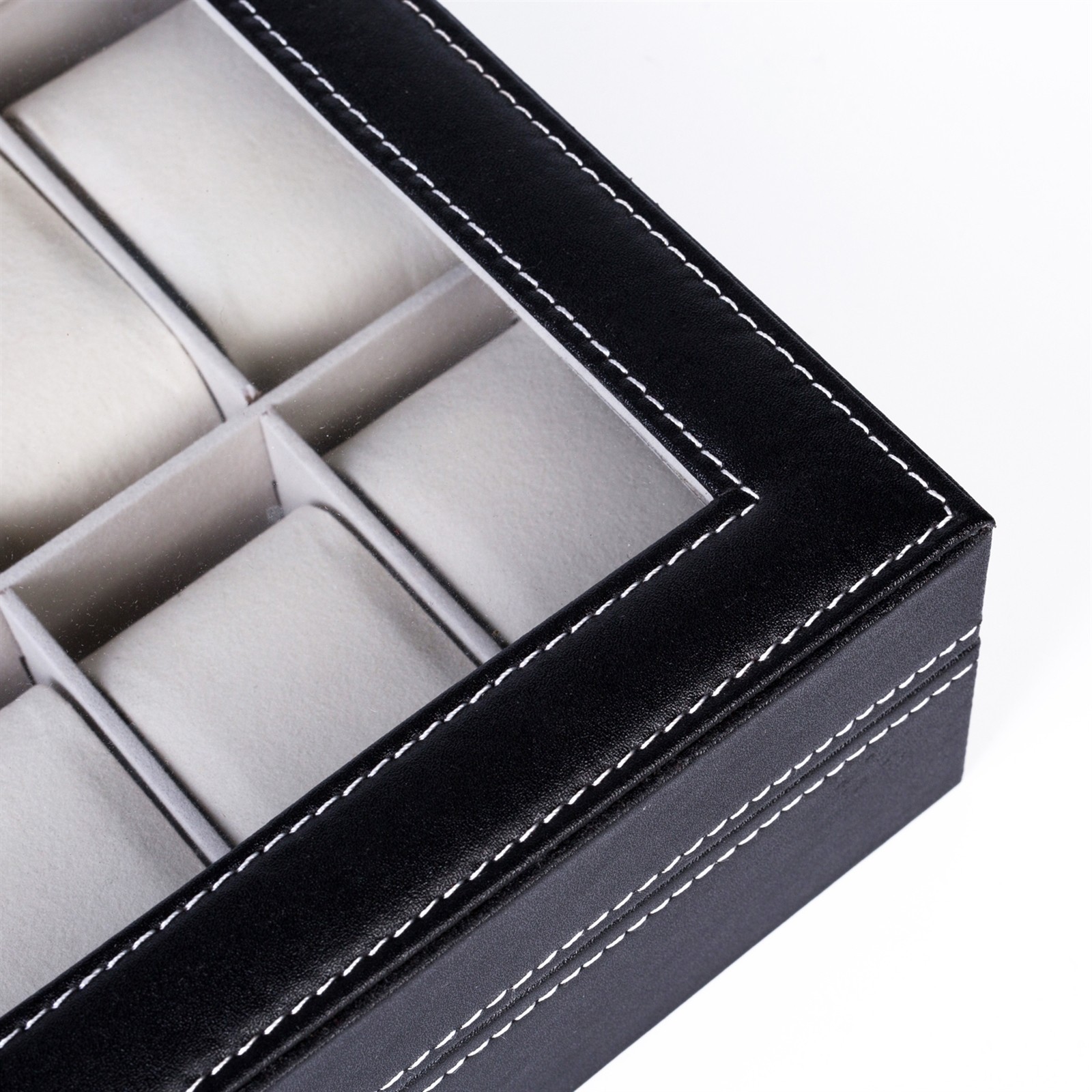 12 Slot Leather Watch Box Organizer Case Display Storage Holder Collector Black
