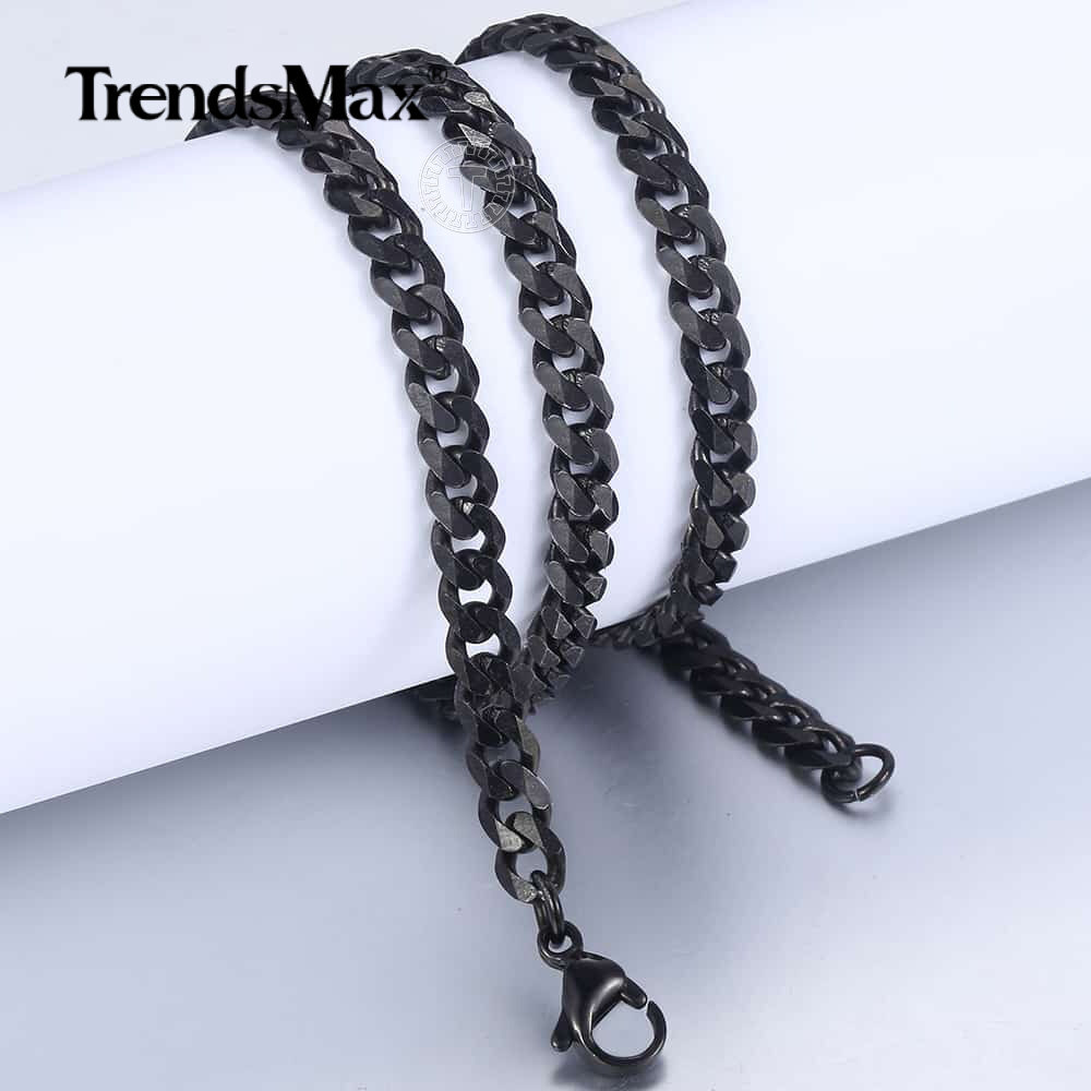Mens Stainless Steel Cross Pendant Necklace 5MM 18″-30″ Silver/Black Cuban Chain