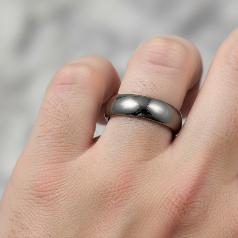 Elegant 6mm Tungsten Men’s Band a Sleek Gray Finish & Rounded Domed Style Band