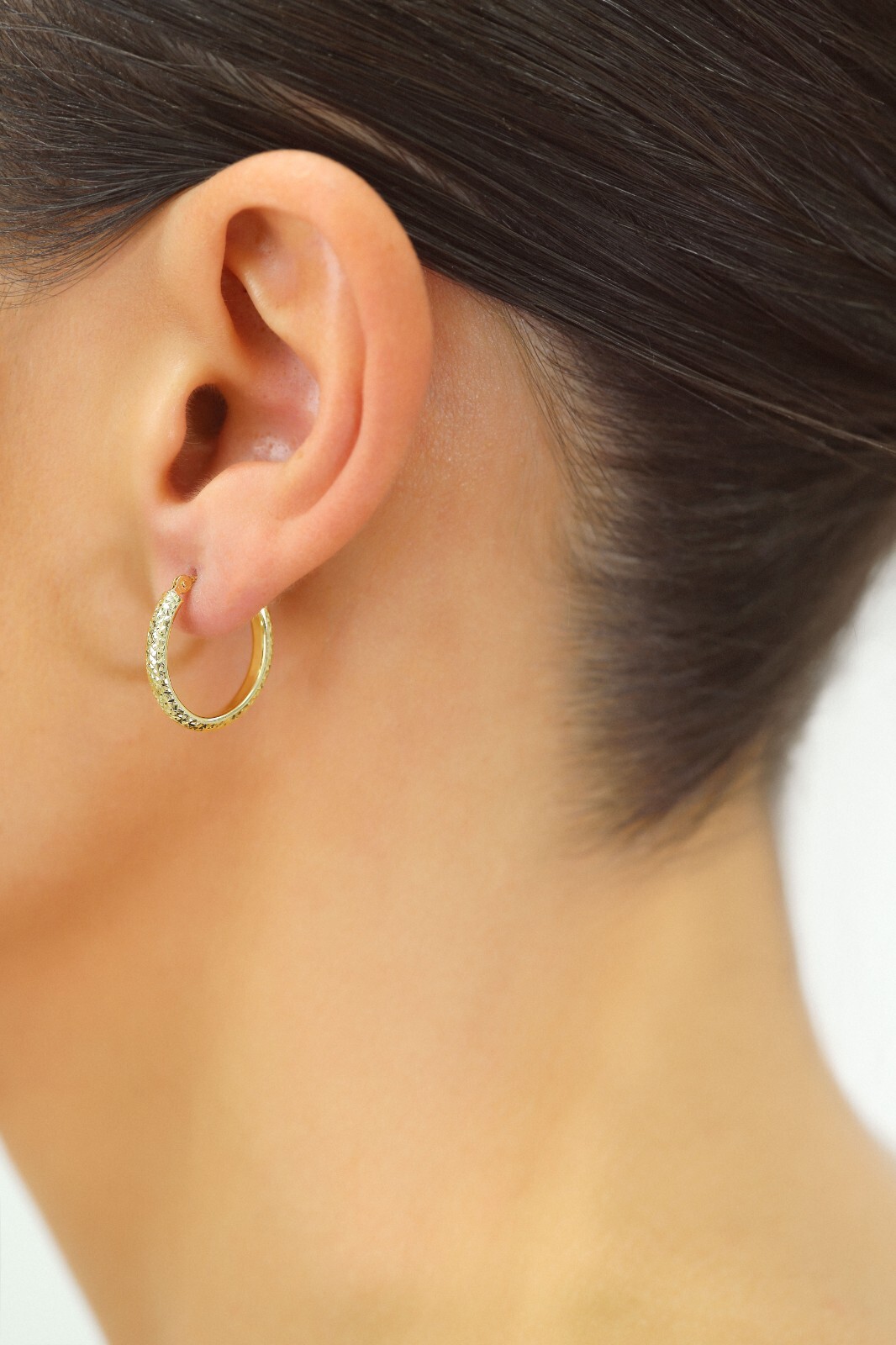 14K Real Solid Gold X Diamond-Cut Chunky Oval Creole Hoops Earrings All Size