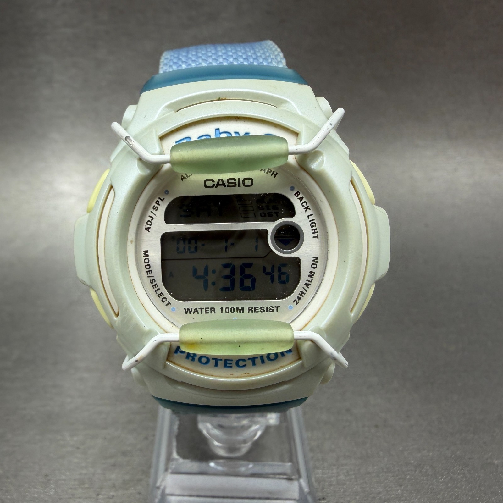 Casio Baby-G Watch 43mm Blue White Alarm Chronograph Round BG-153 New Battery
