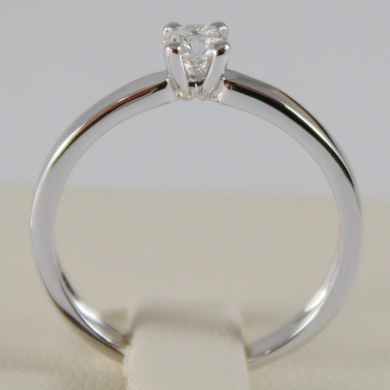 18K WHITE GOLD SOLITAIRE WEDDING BAND SQUARED RING DIAMOND 0.27 MADE IN ITALY
