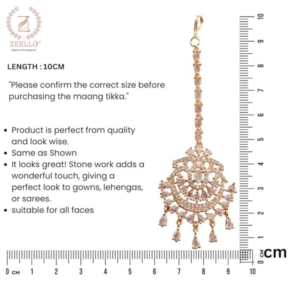 Rose Gold CZ Bridal Headpiece Maang Tikka Ethnic Jewelry for Women
