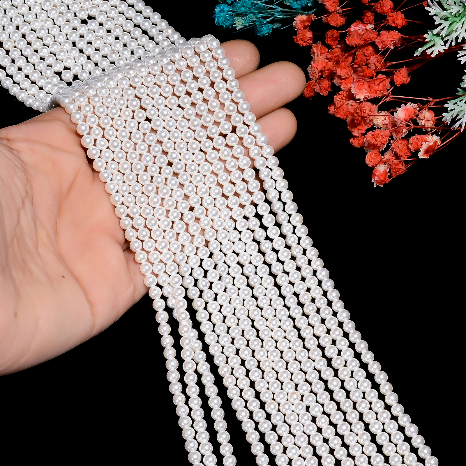 Natural Biwa Pearl Gemstone Round Shape Smooth Beads 4X4 mm Strand 16″ EB-955