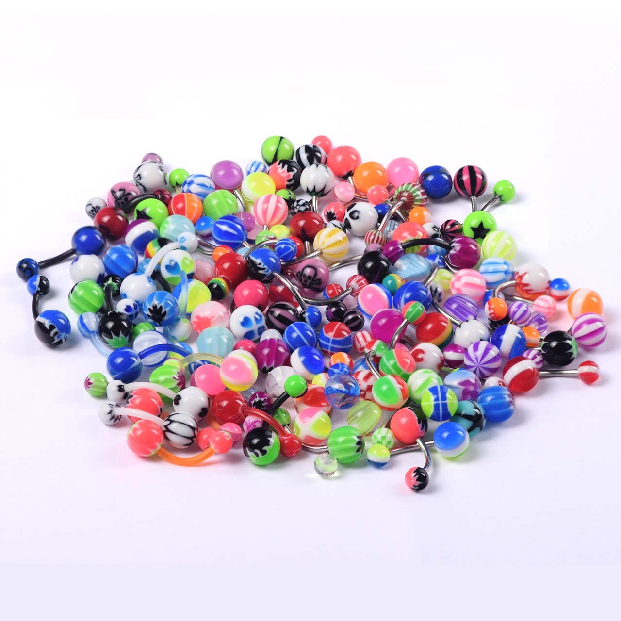 100pcs Belly Button Navel Rings Lot 14g Mix Color Stainless Barbell Wholesale