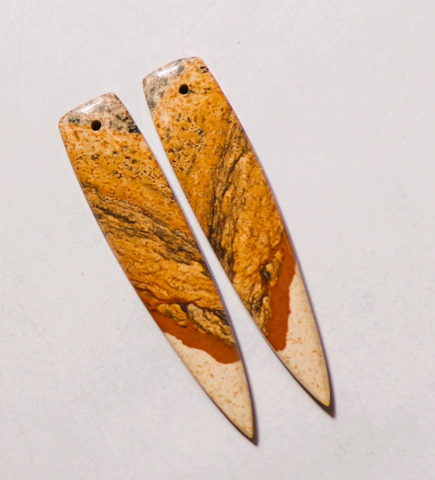 29.05 Cts Natural Picture Jasper Drilled Cabochon Match Pair Gemstone 46X10MM 32