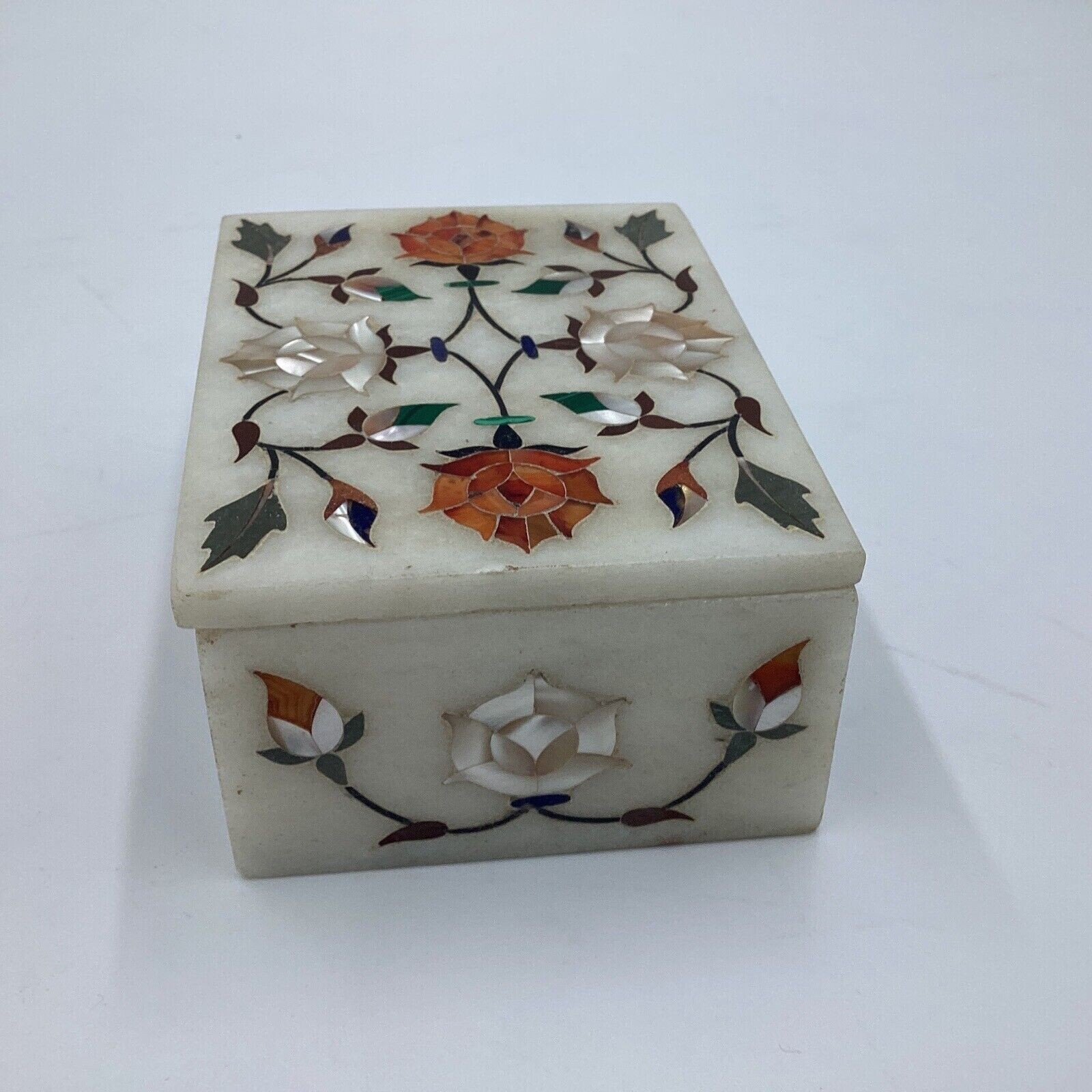 Marble Inlay Art Trinket Jewelry Box Semi-Precious Stone Cyber Monday Gifts