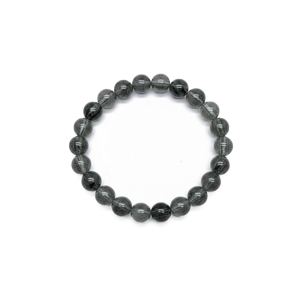 Natural Black Rutilated Quartz Bracelet 8mm Beads Stretch 16cm Wrist